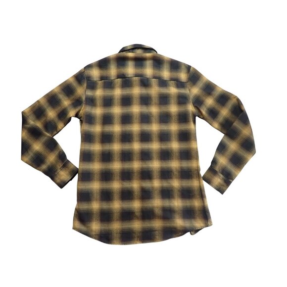 Dixxon Flannel Gold Standard Black Yellow Plaid Pearl Snap Button Womens L Biker - Picture 4 of 5
